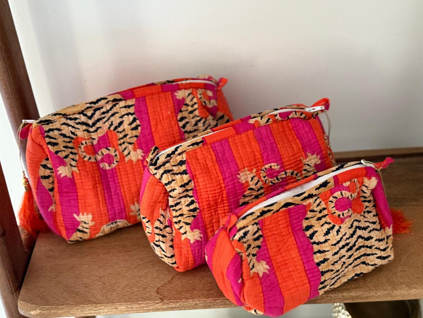 Orange Tiger Toiletry Bag - Set of 3