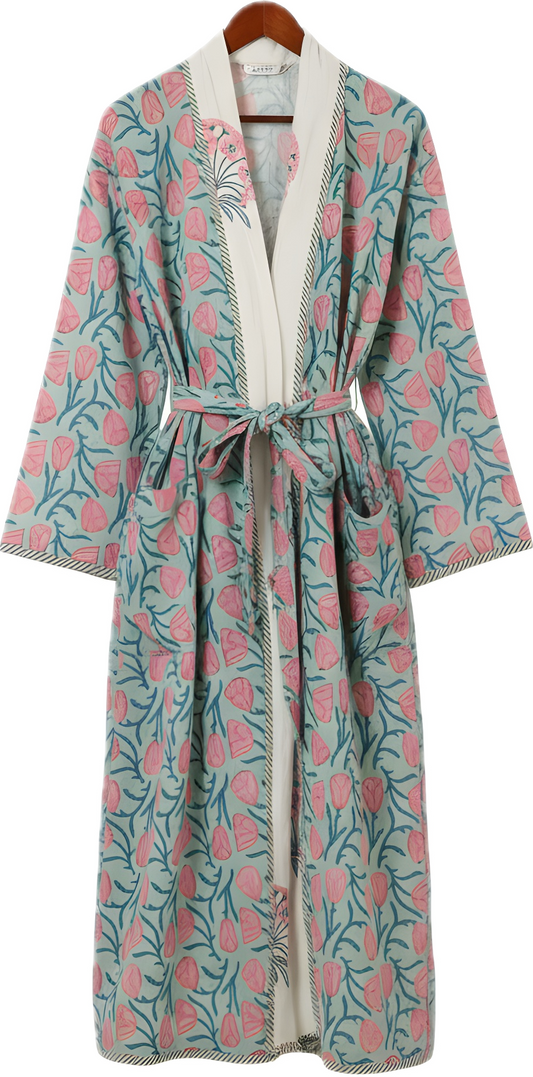 Green Vintage Block Print Robe