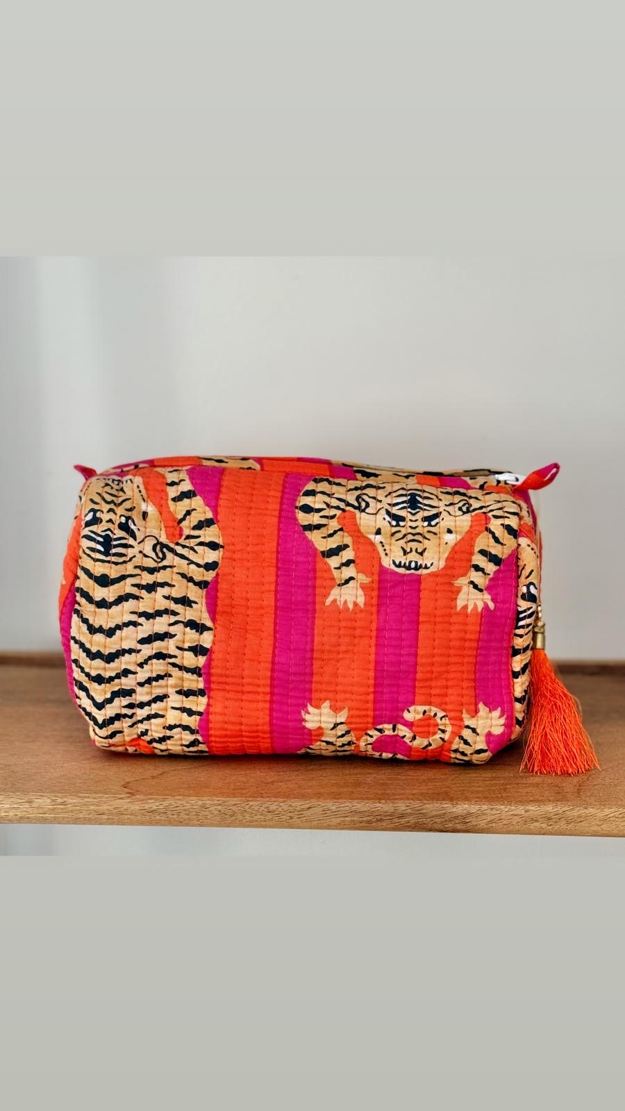 Orange Tiger Toiletry Bag - Set of 3