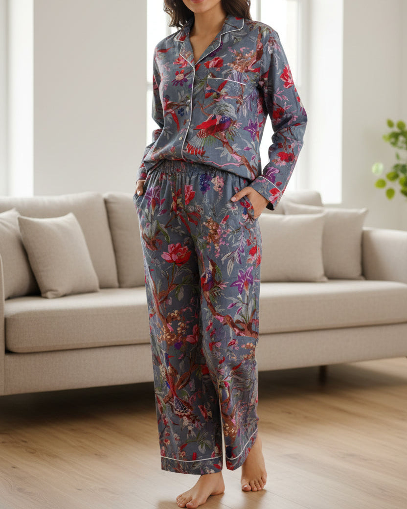 Grey Floral Cotton PJ set
