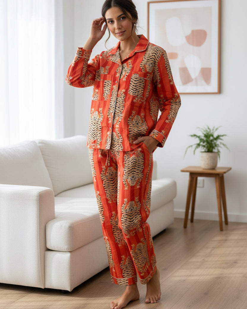 Long PJ Set in Bold Orange