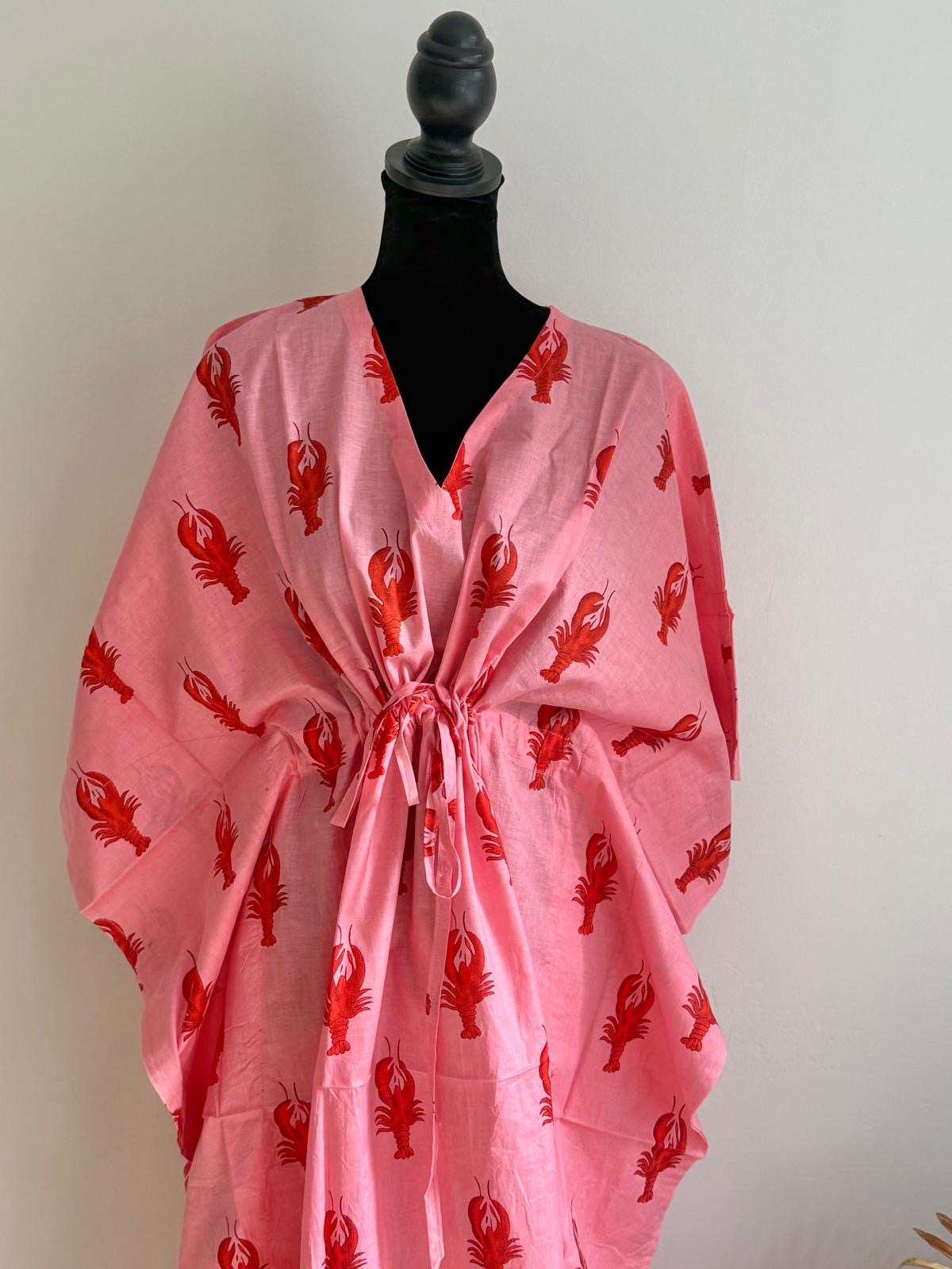 Pink Lobster Printed Cotton Kaftan