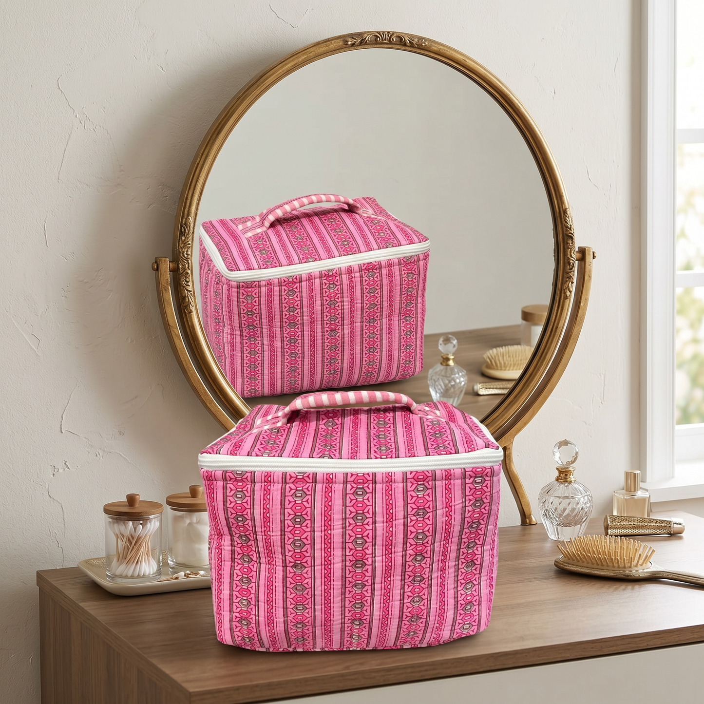 Classic Jaipuri Vintage Pink Print Vanity Bag