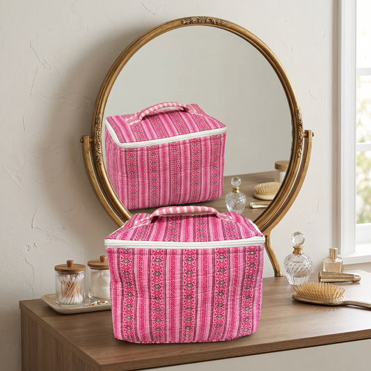 Classic Jaipuri Vintage Pink Print Vanity Bag