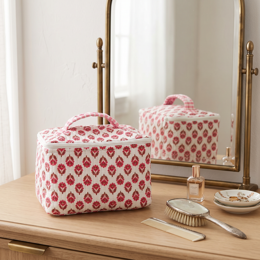 Classic Jaipuri Vintage White Print Vanity Bag