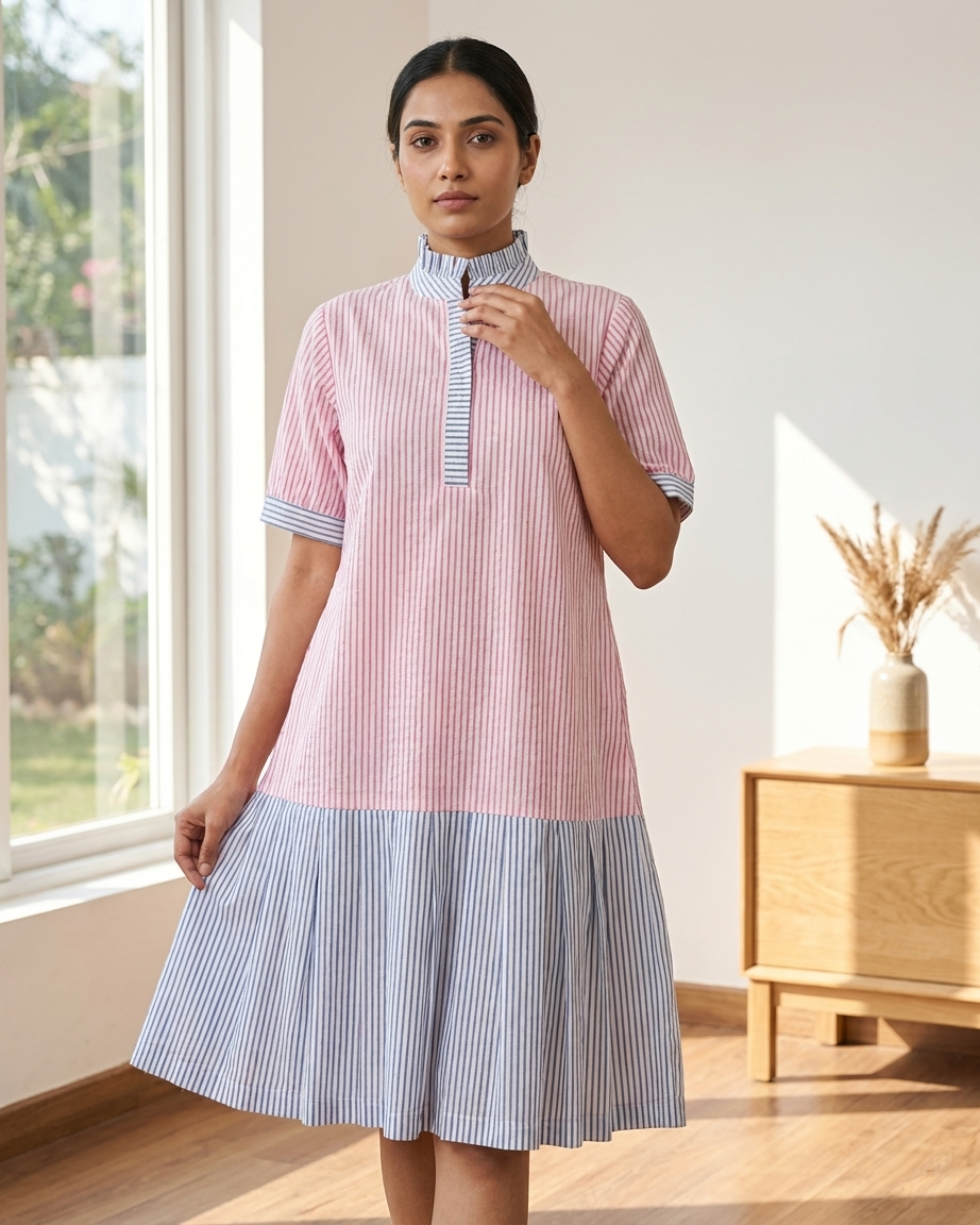 Pink & Blue Striped Mini Dress