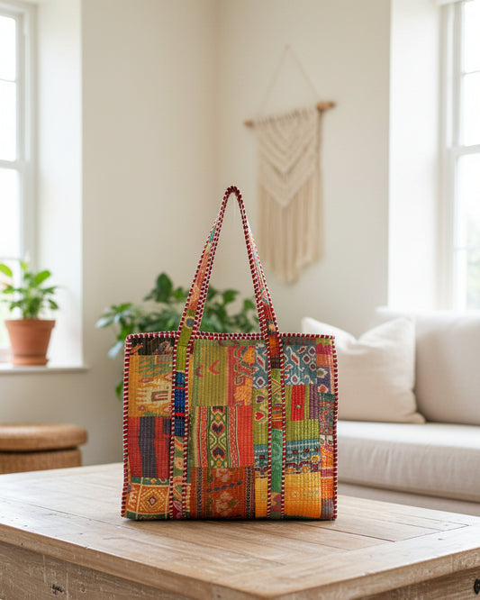 Multi-Color Patchwork Tote Bag
