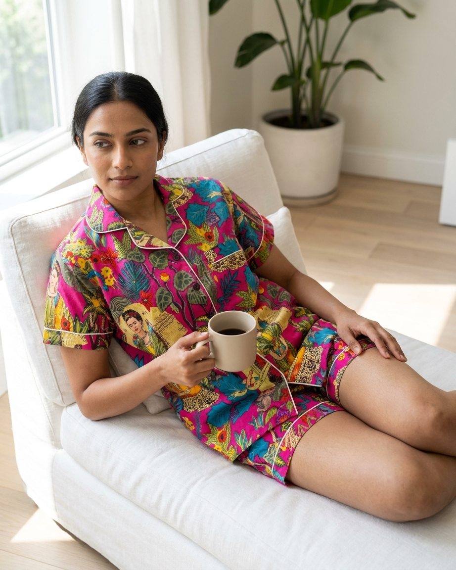 Short PJ Set in Pink Frida Khalo