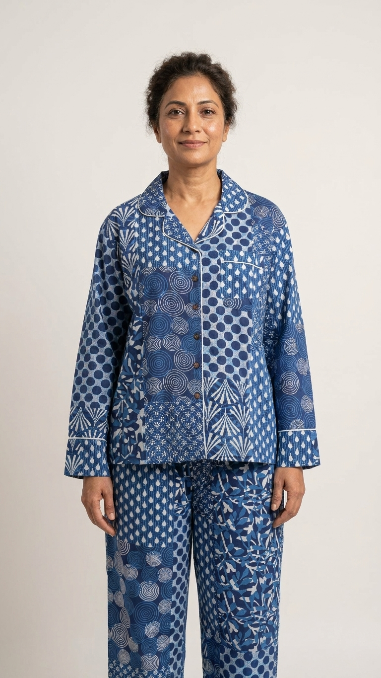 Blue Block Print Cotton PJ set