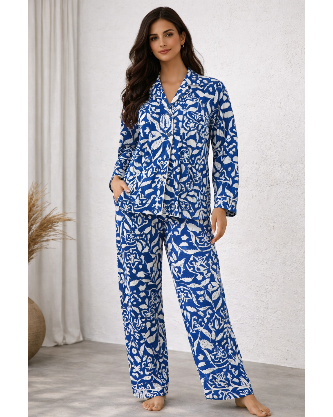 Leafy Blue Long PJ Set