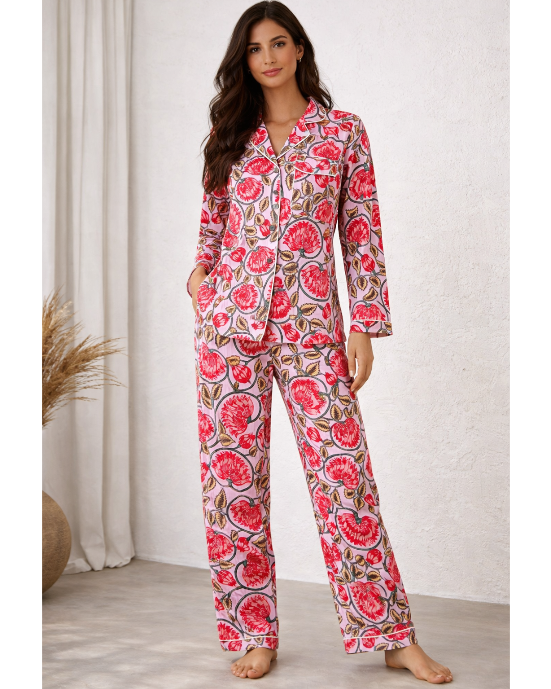 Long PJ Set in Red Floral