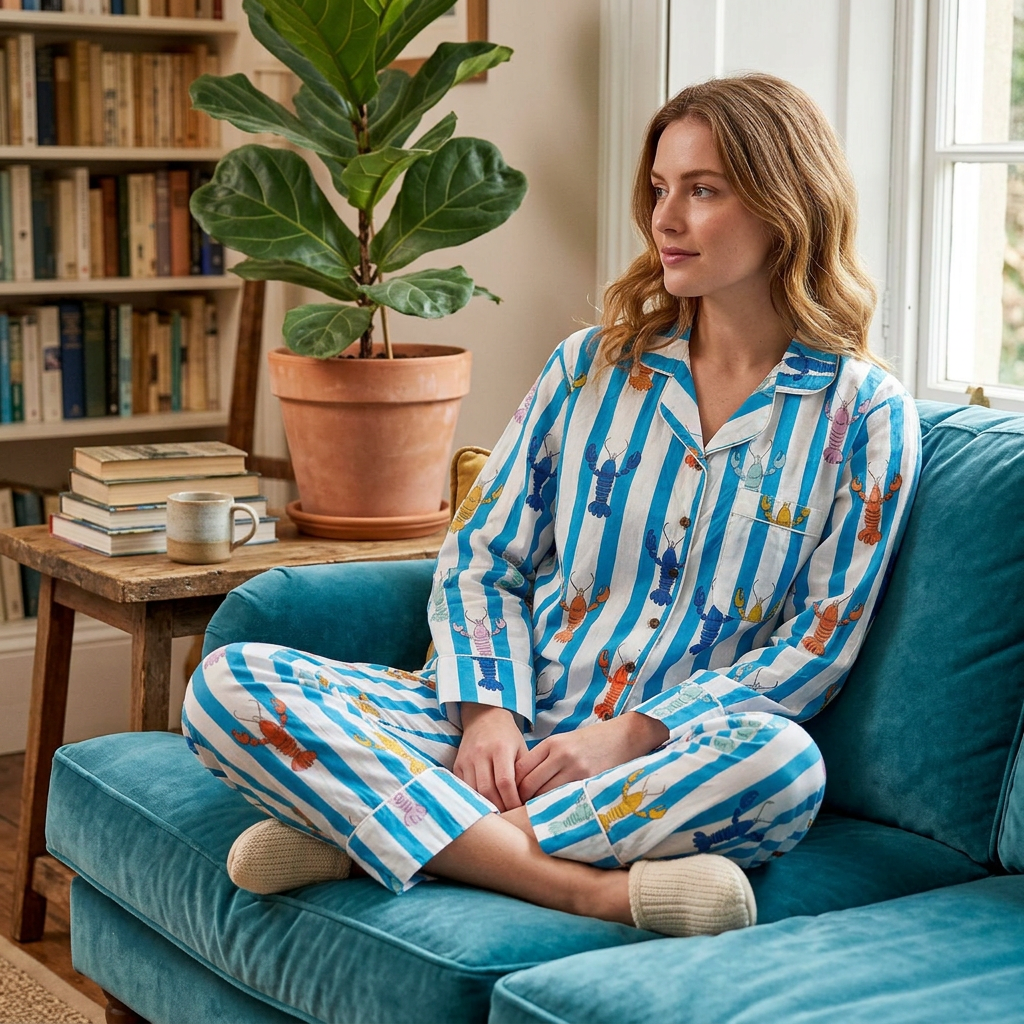 Long PJ set in Stripy Blue