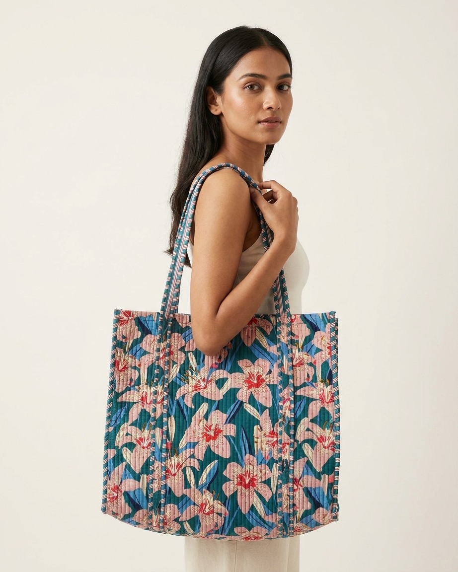 Floral Tote Bag in Navy