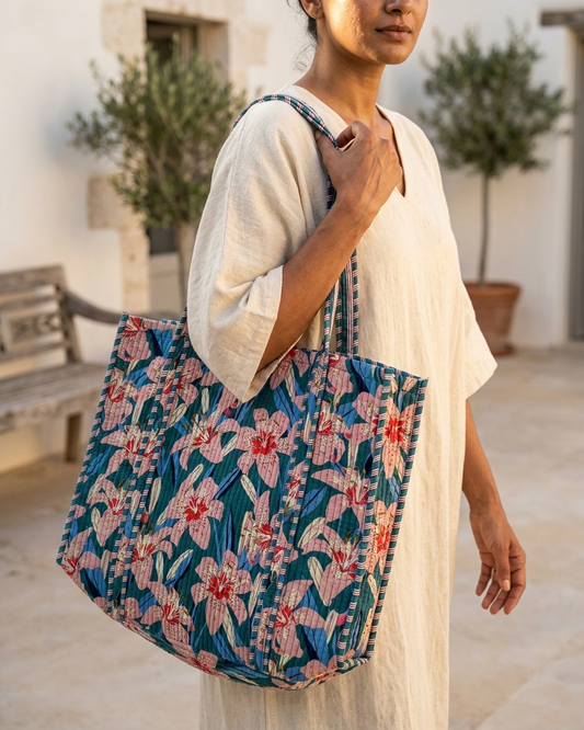 Floral Tote Bag in Navy