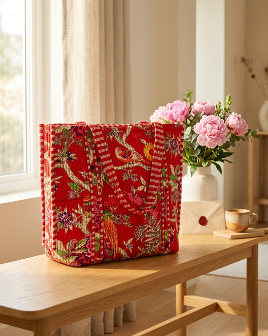 Red Floral Tote Bag