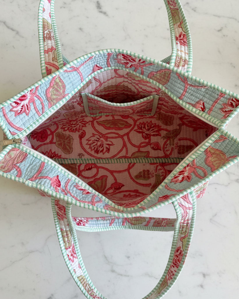 Block Printed Quilted Cotton Tote Bag