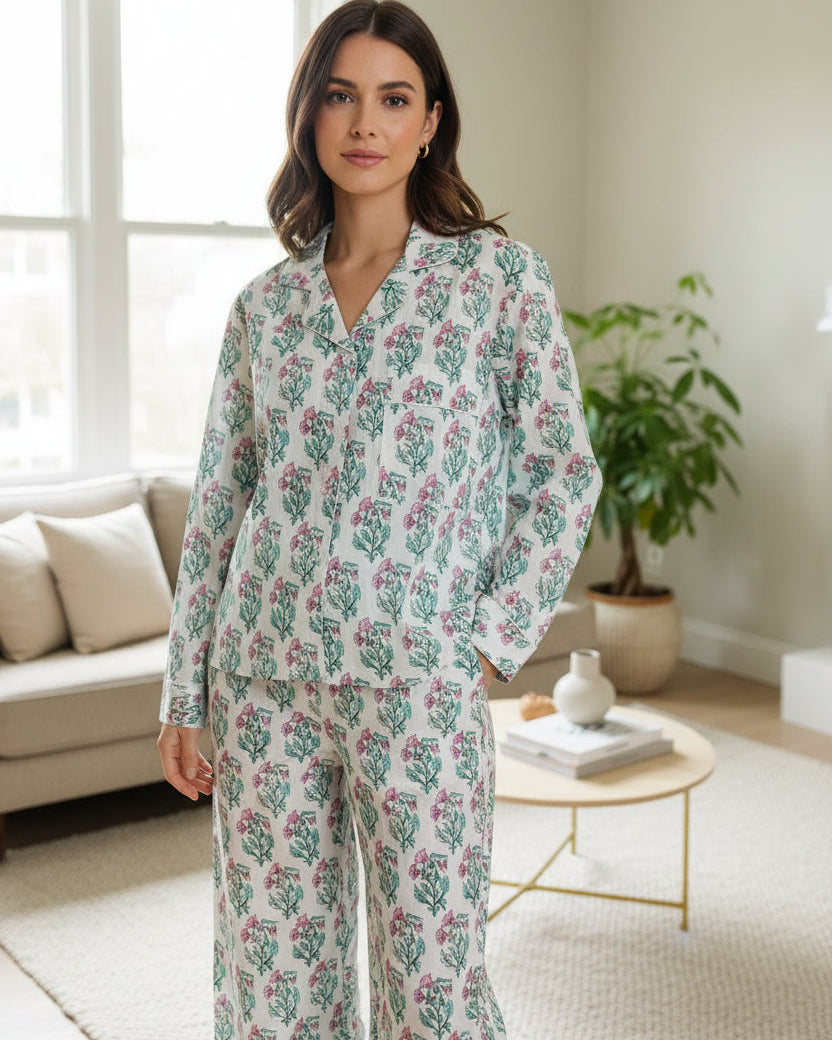 Hand Block Printed Long PJ Set