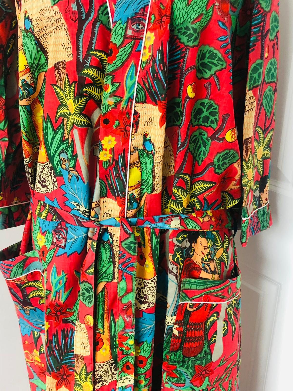Red Frida Kahlo Cotton Robe