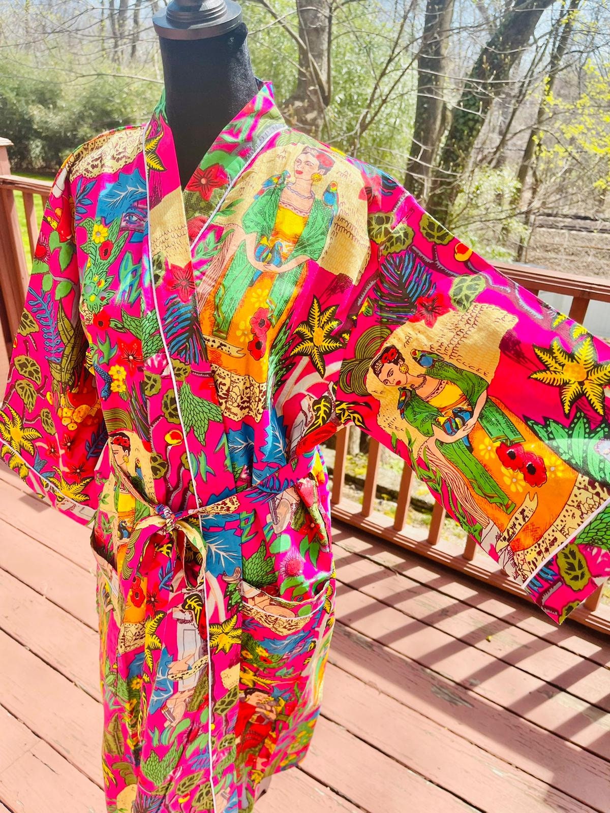 Blue Frida Kahlo Cotton Robe