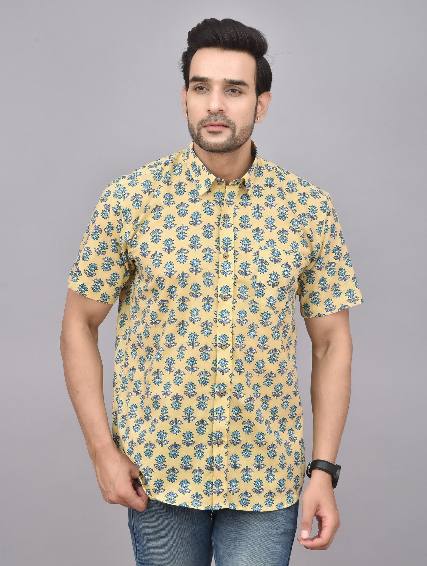 Hand-Printed Men's Short Sleeve Shirt