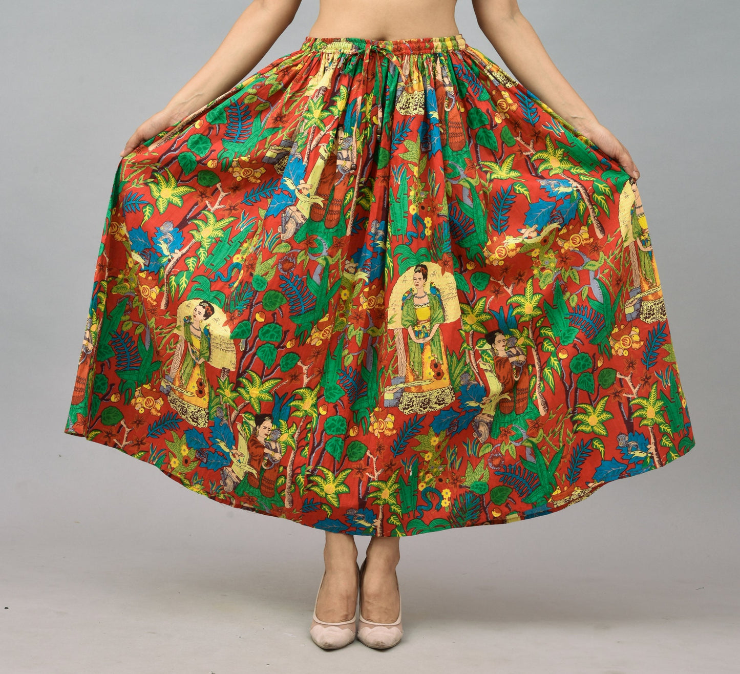 Frida Kahlo Cotton Skirt in Red