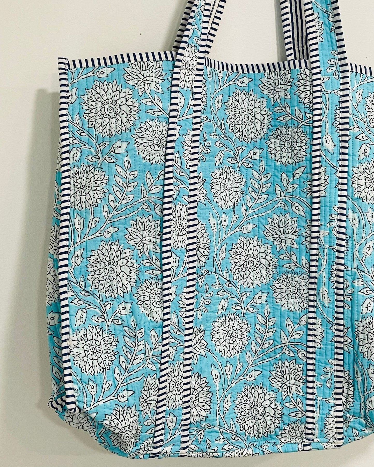 Handmade Blue Block Printed Reversible Tote Bag
