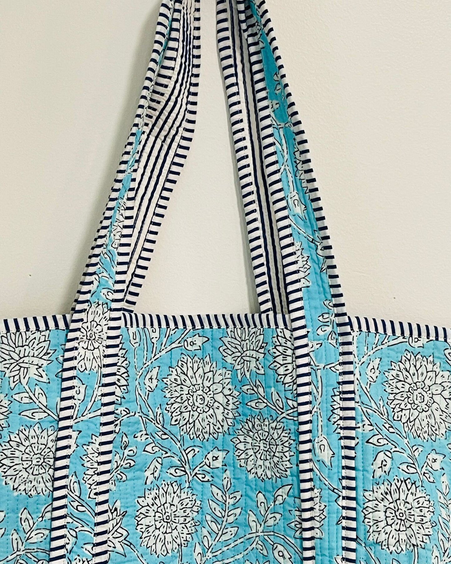 Handmade Blue Block Printed Reversible Tote Bag