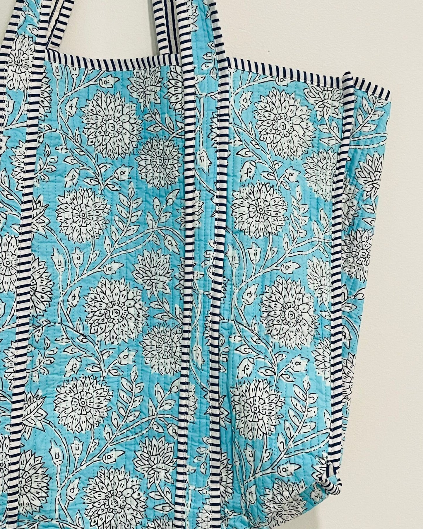 Handmade Blue Block Printed Reversible Tote Bag